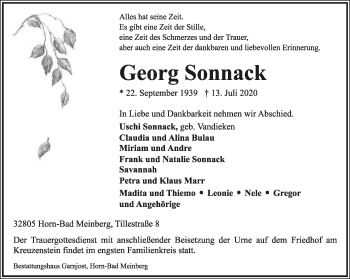 Anzeige  Georg Sonnack  Lippische Landes-Zeitung