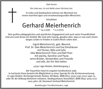 Anzeige  Gerhard Meierhenrich  Lippische Landes-Zeitung