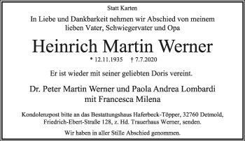 Anzeige  Heinrich Martin Werner  Lippische Landes-Zeitung