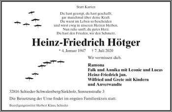 Anzeige  Heinz-Friedrich Hötger  Lippische Landes-Zeitung