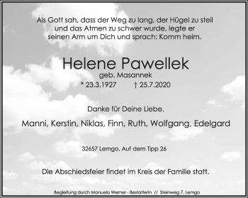 Anzeige  Helene Pawellek  Lippische Landes-Zeitung