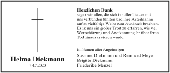 Anzeige  Helma Diekmann  Lippische Landes-Zeitung