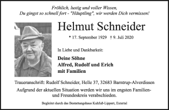 Anzeige  Helmut Schneider  Lippische Landes-Zeitung