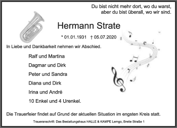 Anzeige  Hermann Strate  Lippische Landes-Zeitung