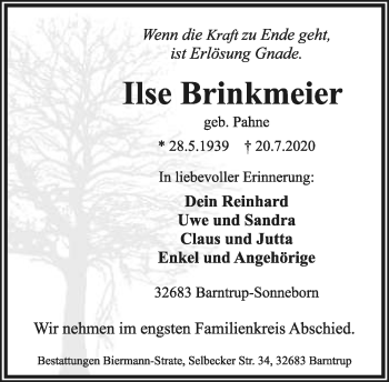 Anzeige  Ilse Brinkmeier  Lippische Landes-Zeitung