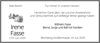 Anzeige  Irene Fasse  Lippische Landes-Zeitung