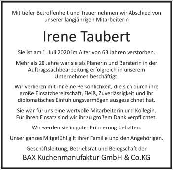 Anzeige  Irene Taubert  Lippische Landes-Zeitung