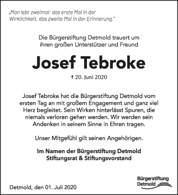 Anzeige  Josef Tebroke  Lippische Landes-Zeitung