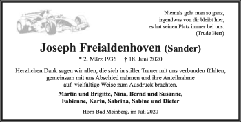 Anzeige  Joseph Freialdenhoven  Lippische Landes-Zeitung