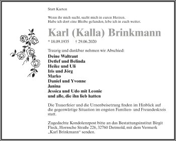 Anzeige  Karl Brinkmann  Lippische Landes-Zeitung