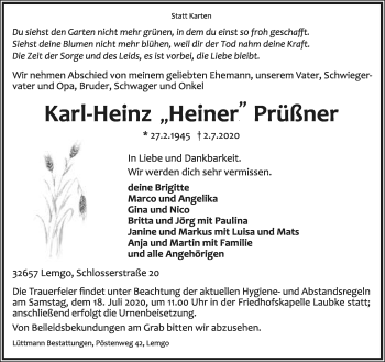 Anzeige  Karl-Heinz  Prüßner  Lippische Landes-Zeitung
