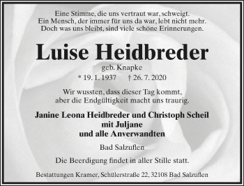 Anzeige  Luise Heidbreder  Lippische Landes-Zeitung