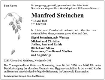 Anzeige  Manfred Steinchen  Lippische Landes-Zeitung