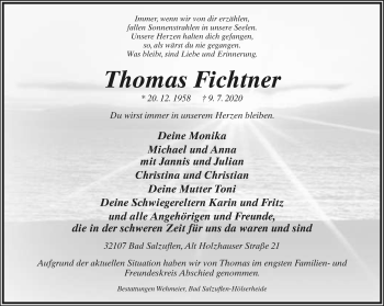 Anzeige  Thomas Fichtner  Lippische Landes-Zeitung