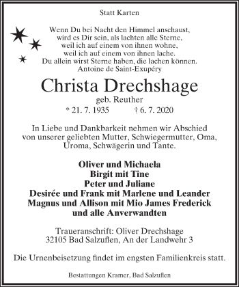 Anzeige  Christa Drechshage 