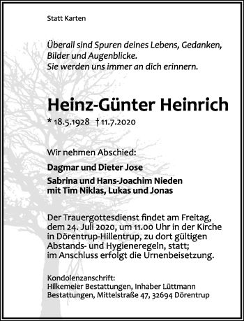 Anzeige  Heinz-Günter Heinrich  Lippische Landes-Zeitung