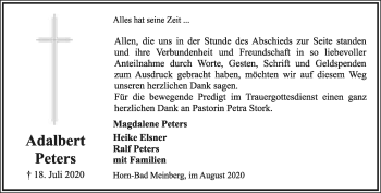 Anzeige  Adalbert Peters  Lippische Landes-Zeitung