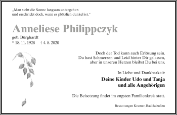 Anzeige  Anneliese Philippczyk  Lippische Landes-Zeitung