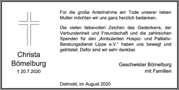 Anzeige  Christa Bömelburg  Lippische Landes-Zeitung