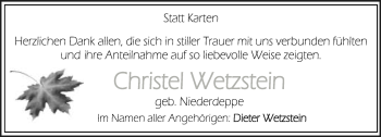 Anzeige  Christel Wetzstein  Lippische Landes-Zeitung