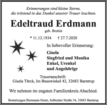 Anzeige  Edeltraud Erdmann  Lippische Landes-Zeitung