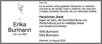 Anzeige  Erika Burmann  Lippische Landes-Zeitung