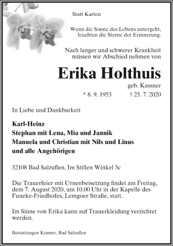 Anzeige  Erika Holthuis  Lippische Landes-Zeitung