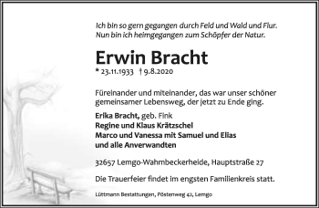 Anzeige  Erwin Bracht  Lippische Landes-Zeitung