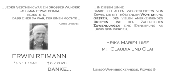 Anzeige  Erwin Reimann  Lippische Landes-Zeitung