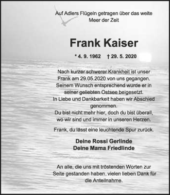 Anzeige  Frank Kaiser  Lippische Landes-Zeitung