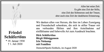 Anzeige  Friedel Schäfertöns  Lippische Landes-Zeitung