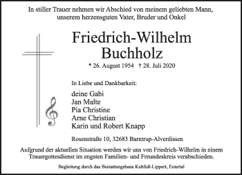 Anzeige  Friedrich-Wilhelm  Buchholz  Lippische Landes-Zeitung