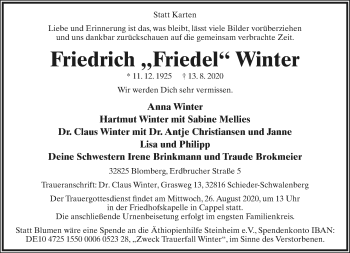 Anzeige  Friedrich Winter  Lippische Landes-Zeitung