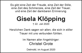 Anzeige  Gisela Klöpping  Lippische Landes-Zeitung