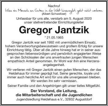 Anzeige  Gregor Jantzik  Lippische Landes-Zeitung