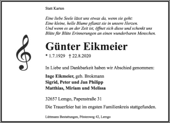 Anzeige  Günter Eikmeier  Lippische Landes-Zeitung