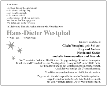 Anzeige  Hans-Dieter Westphal  Lippische Landes-Zeitung