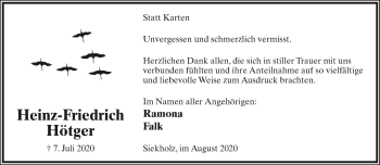 Anzeige  Heinz-Friedrich Hötger  Lippische Landes-Zeitung