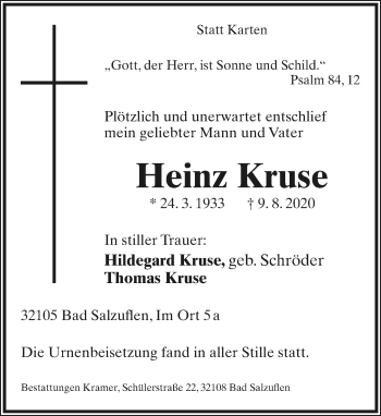Anzeige  Heinz Kruse  Lippische Landes-Zeitung