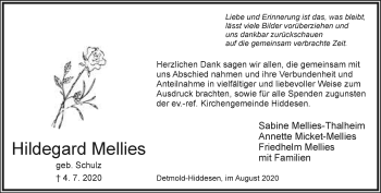 Anzeige  Hildegard Mellies  Lippische Landes-Zeitung
