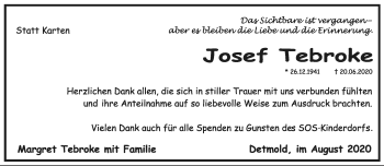 Anzeige  Josef Tebroke  Lippische Landes-Zeitung