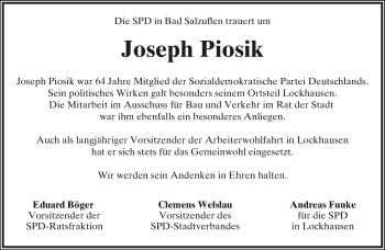 Anzeige  Joseph Piosik  Lippische Landes-Zeitung