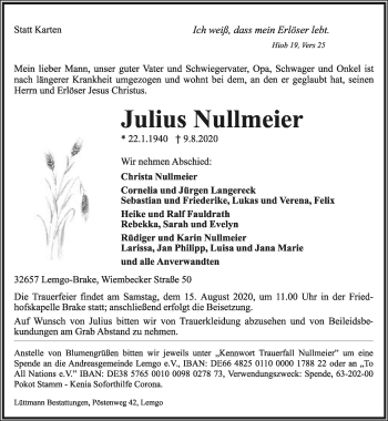 Anzeige  Julius Nullmeier  Lippische Landes-Zeitung