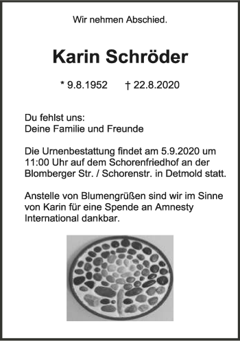 Anzeige  Karin Schröder  Lippische Landes-Zeitung