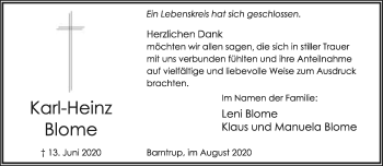 Anzeige  Karl-Heinz Blome  Lippische Landes-Zeitung
