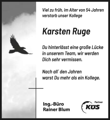 Anzeige  Karsten Ruge  Lippische Landes-Zeitung