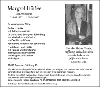 Anzeige  Margret Höltke  Lippische Landes-Zeitung