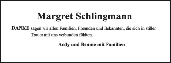Anzeige  Margret Schlingmann  Lippische Landes-Zeitung
