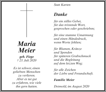 Anzeige  Maria Meier  Lippische Landes-Zeitung