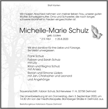 Anzeige  Michelle-Marie Schulz  Lippische Landes-Zeitung